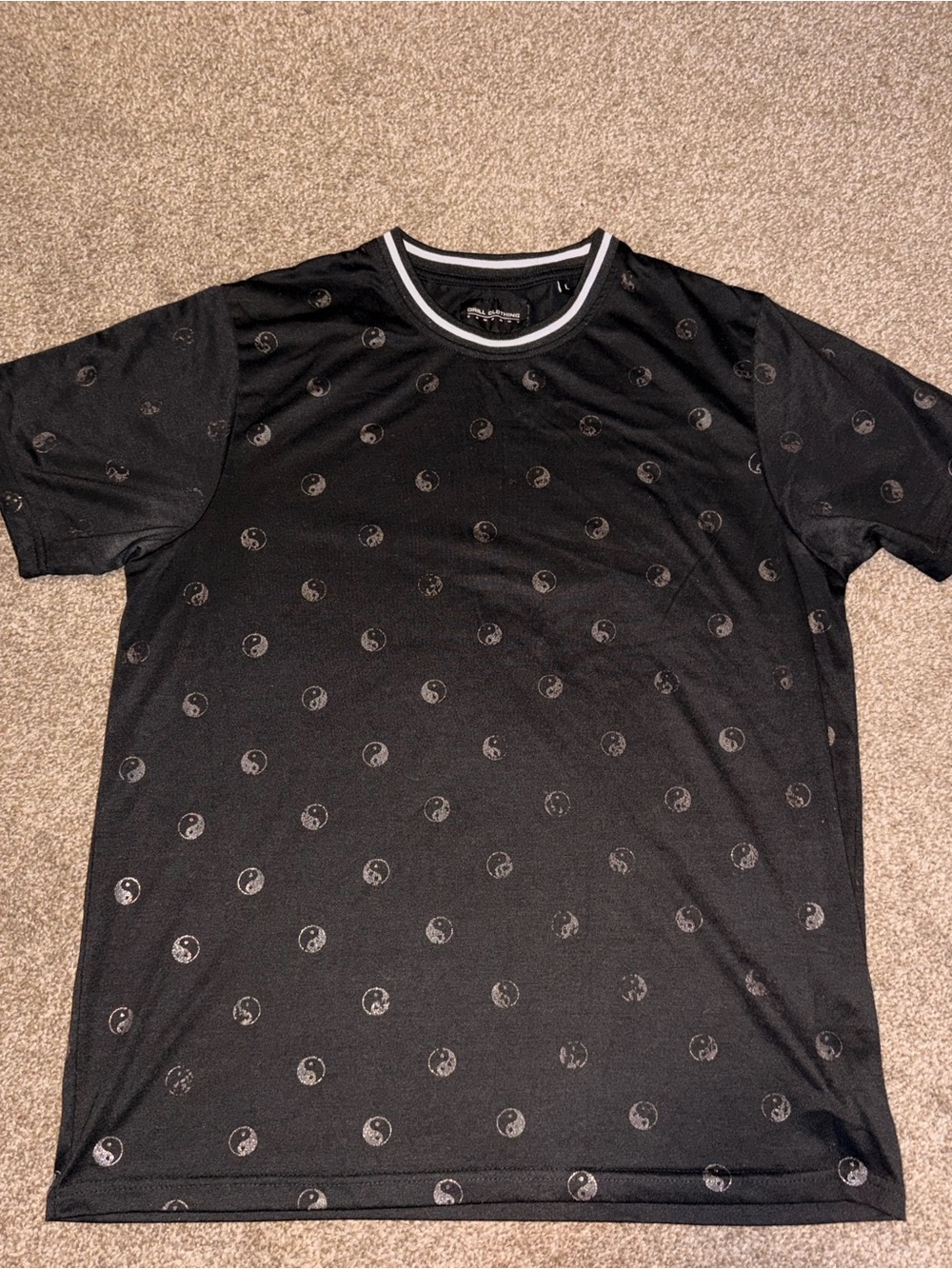 Men's Black Short Sleeve Tee with Micro Yin Yang Print